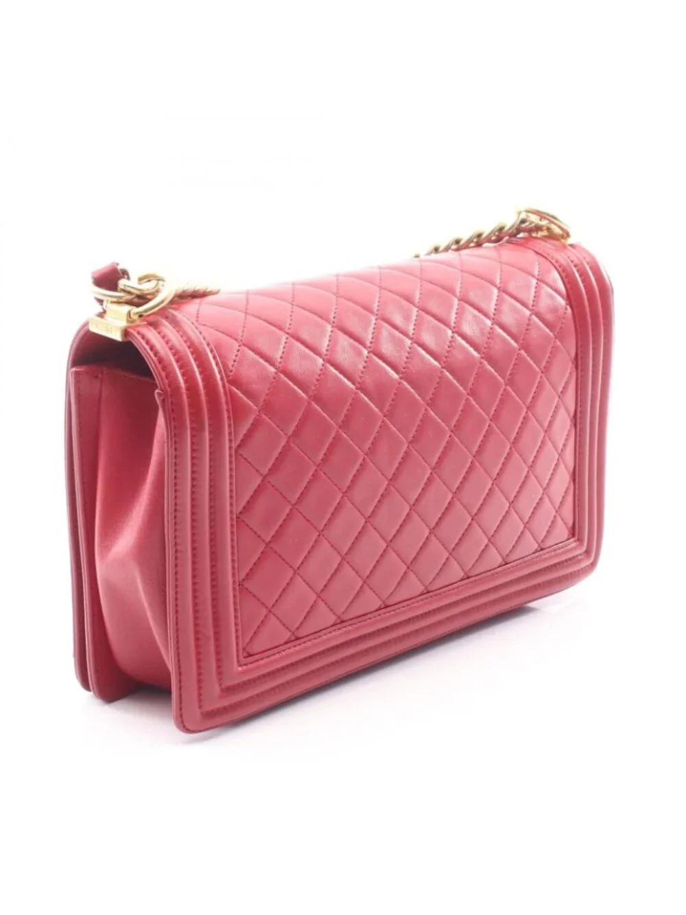 Chanel Shoulder Bag Boy Large Quilted Red Lambskin Chain